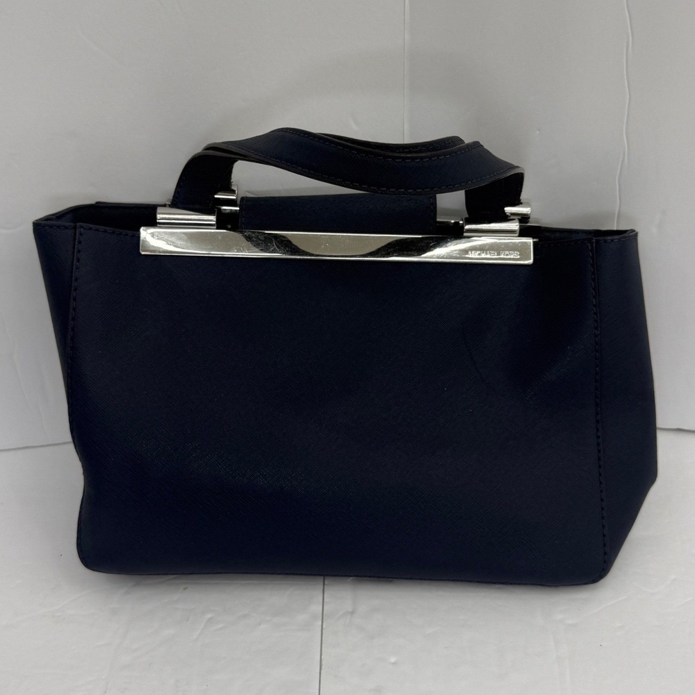 Michael Kors‎ Tote Bag Small Navy Blue Lana Saffiano Leather Silver Hardware - Picture 9 of 11